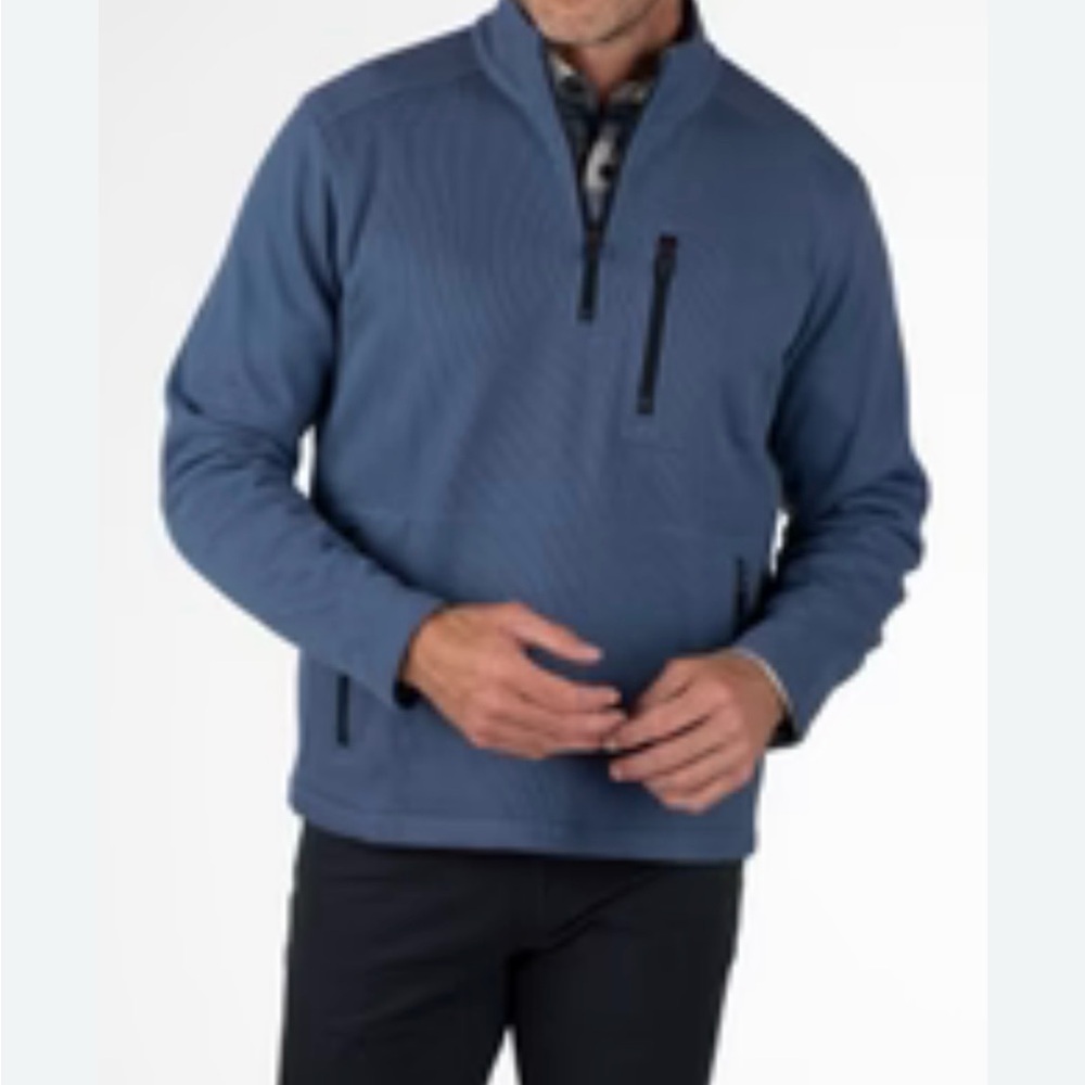 Solaris Navy Textured Pullover with Black Logo Tag